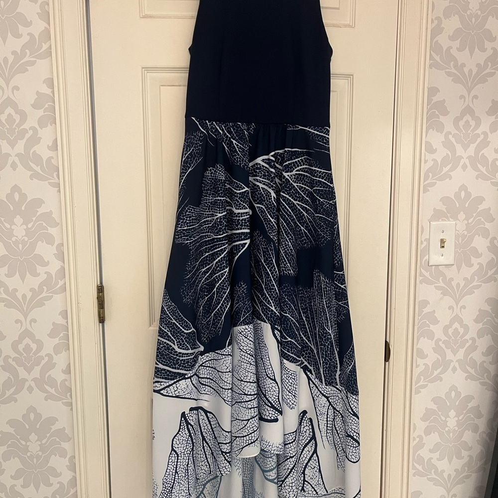 HUTCH Elegant Navy and White Leaf Print Skirt